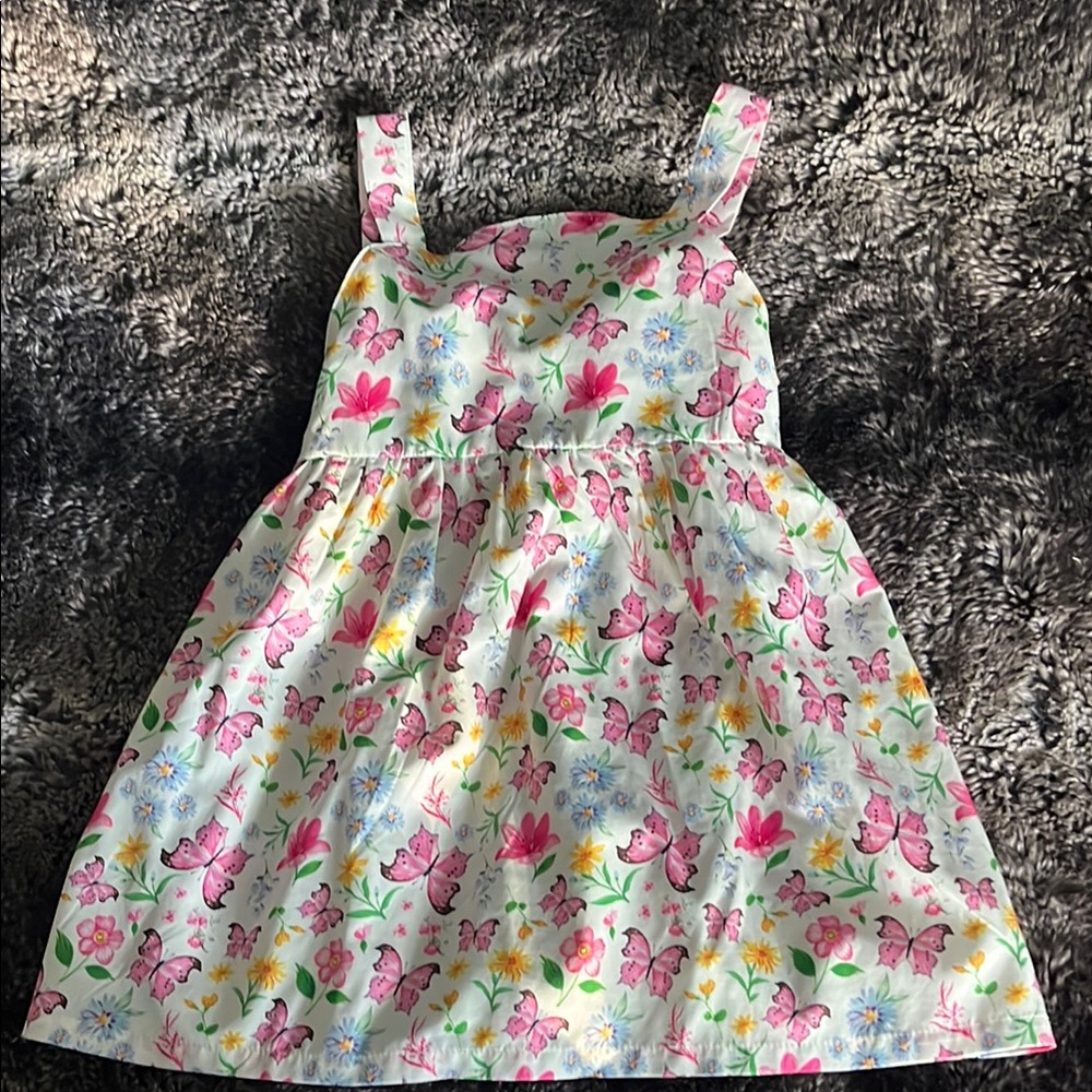 Girls White Floral & Pink Butterfly Sundress